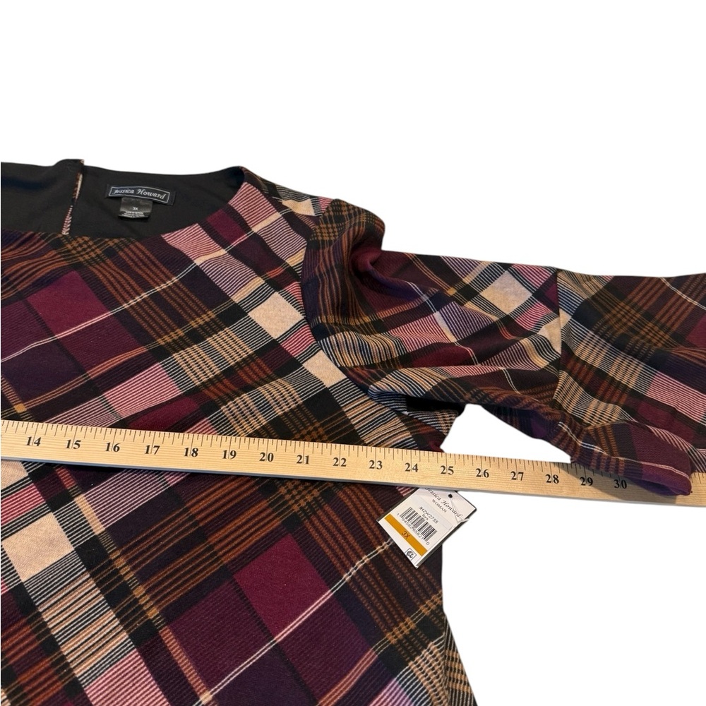 Jessica Howard Burgundy Plaid Bell Sleeve A-Line Swing Dress Plus 2X & 3X NEW - Picture 7 of 15